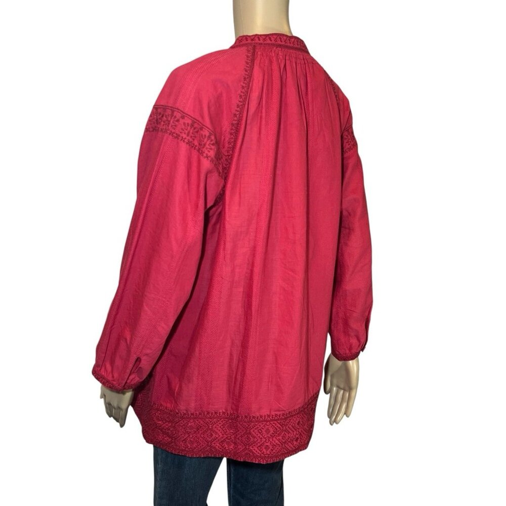 Madewell Women’s Medium Top Camellia Boho Embroidered Oversized Red Tunic Cotton - Picture 4 of 13